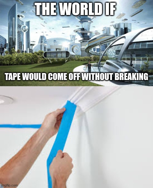 I cant be the only one | THE WORLD IF; TAPE WOULD COME OFF WITHOUT BREAKING | image tagged in the world if | made w/ Imgflip meme maker