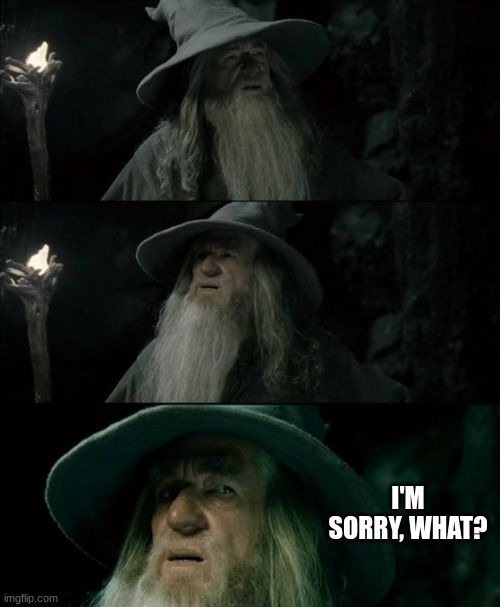 Confused Gandalf Meme | I'M SORRY, WHAT? | image tagged in memes,confused gandalf | made w/ Imgflip meme maker