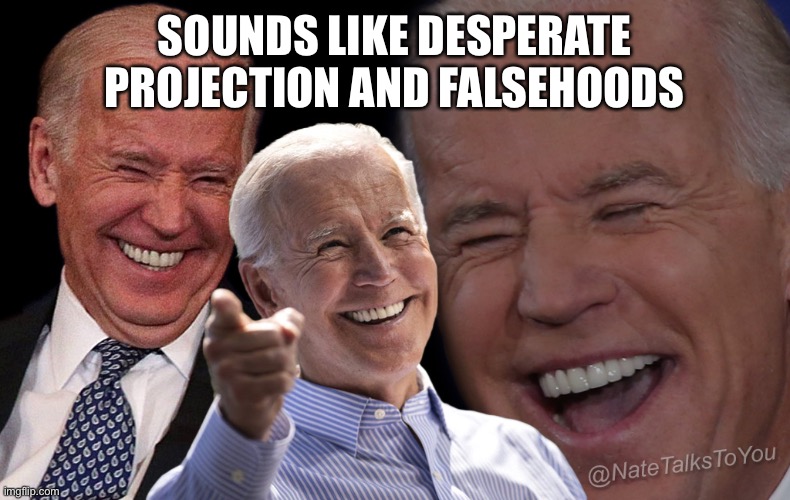 Joe Biden Laughing | SOUNDS LIKE DESPERATE PROJECTION AND FALSEHOODS | image tagged in joe biden laughing | made w/ Imgflip meme maker