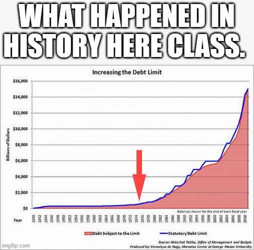 FIAT DOLLARS EQUAL DEBT SLAVERY , wise up.. | WHAT HAPPENED IN HISTORY HERE CLASS. | image tagged in democrats,nwo | made w/ Imgflip meme maker