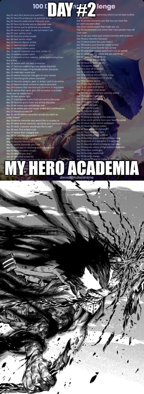 day 2 | DAY #2; MY HERO ACADEMIA | image tagged in 100 day anime challenge | made w/ Imgflip meme maker