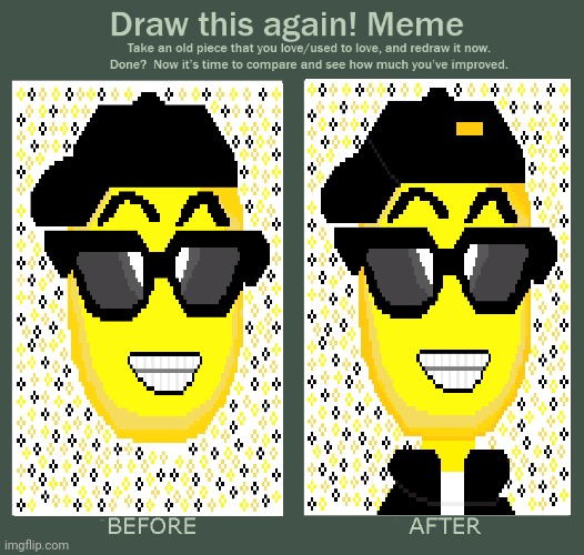 Sunglasses emoji pixel artwork meme | image tagged in draw this again meme template,sunglasses,emoji,art,drawings,memes | made w/ Imgflip meme maker