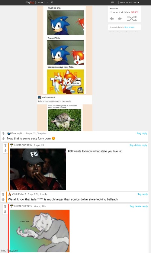 wtf is going on with the comment section | image tagged in cursed comments,cursed,sonic the hedgehog,tails the fox,memes,fbi | made w/ Imgflip meme maker