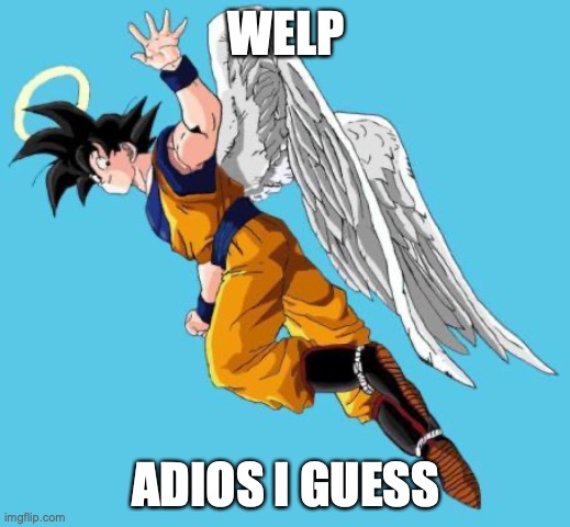 angel goku | WELP ADIOS I GUESS | image tagged in angel goku | made w/ Imgflip meme maker
