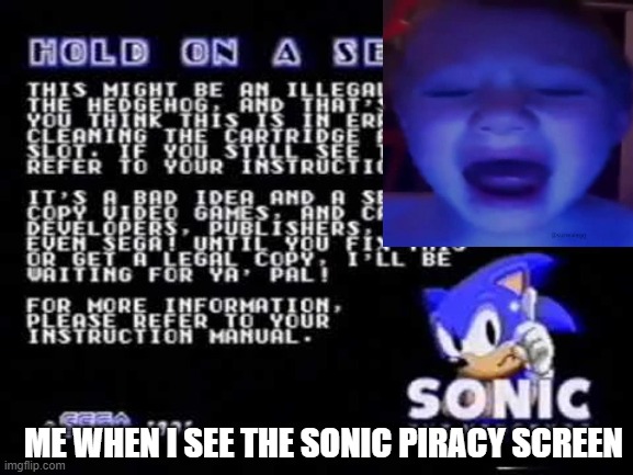 me when I see the sonic piracy screen | ME WHEN I SEE THE SONIC PIRACY SCREEN | image tagged in memes | made w/ Imgflip meme maker