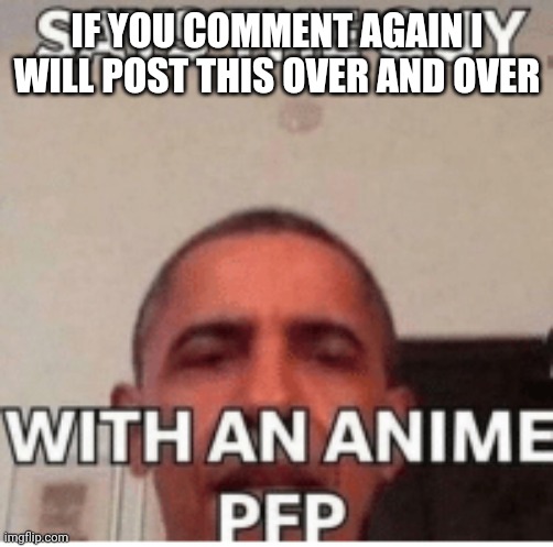 says the guy with the anime pfp | IF YOU COMMENT AGAIN I WILL POST THIS OVER AND OVER | image tagged in says the guy with the anime pfp | made w/ Imgflip meme maker