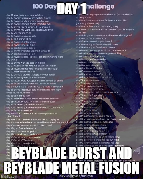 By the way im 13 | DAY 1; BEYBLADE BURST AND BEYBLADE METAL FUSION | image tagged in 100 day anime challenge | made w/ Imgflip meme maker