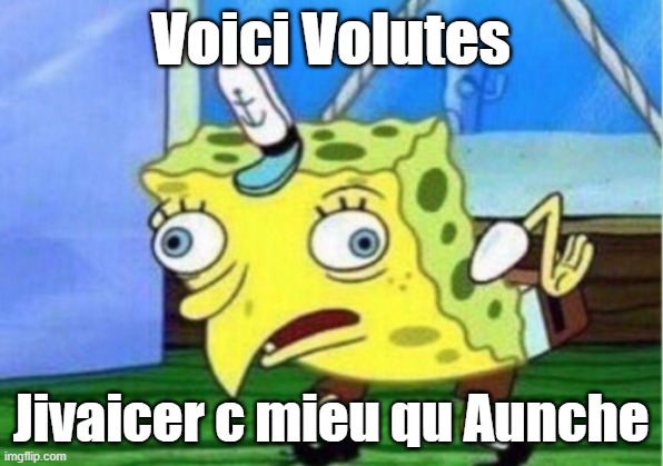 Mocking Spongebob Meme | Voici Volutes; Jivaicer c mieu qu Aunche | image tagged in memes,mocking spongebob | made w/ Imgflip meme maker