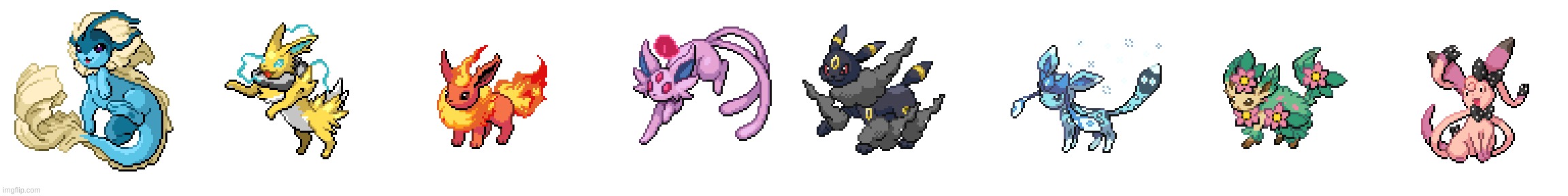 The elemental Eeveelutions side-by-side (Now with Elemental Espeon) | image tagged in elemental,elemental eeveelutions,pokemon,fusion,eeveelutions | made w/ Imgflip meme maker