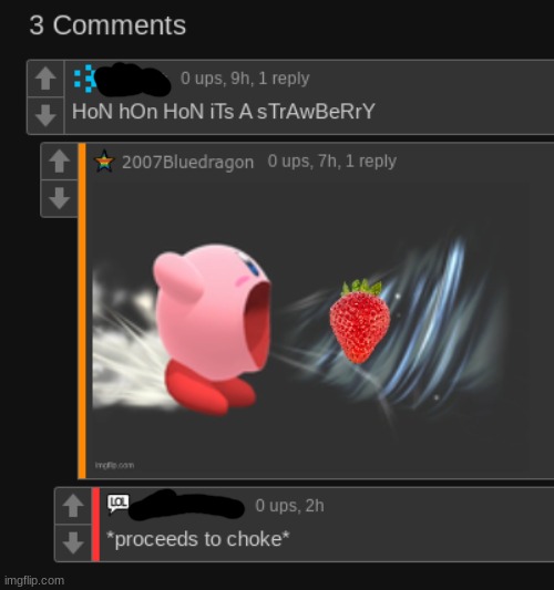 made in WoF related meme | image tagged in kirby,strawberry | made w/ Imgflip meme maker
