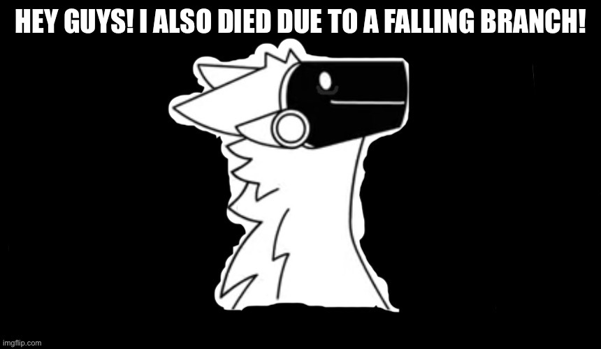 IM NOT GOING OUTSIDE! | HEY GUYS! I ALSO DIED DUE TO A FALLING BRANCH! | image tagged in protogen but dark background | made w/ Imgflip meme maker