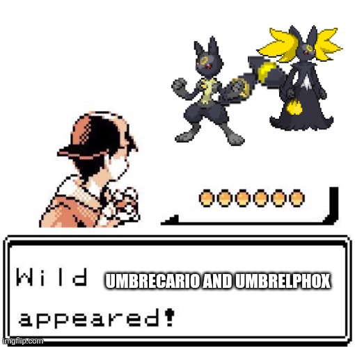 !A tag team! | UMBRECARIO AND UMBRELPHOX | image tagged in blank wild pokemon appears | made w/ Imgflip meme maker