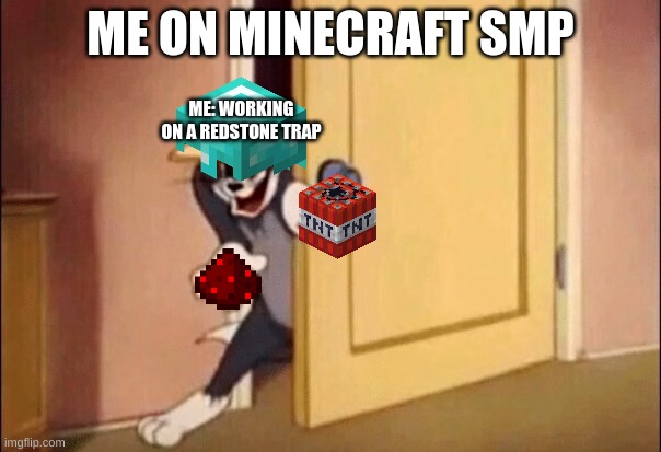 Tom and Jerry | ME ON MINECRAFT SMP; ME: WORKING ON A REDSTONE TRAP | image tagged in tom and jerry | made w/ Imgflip meme maker