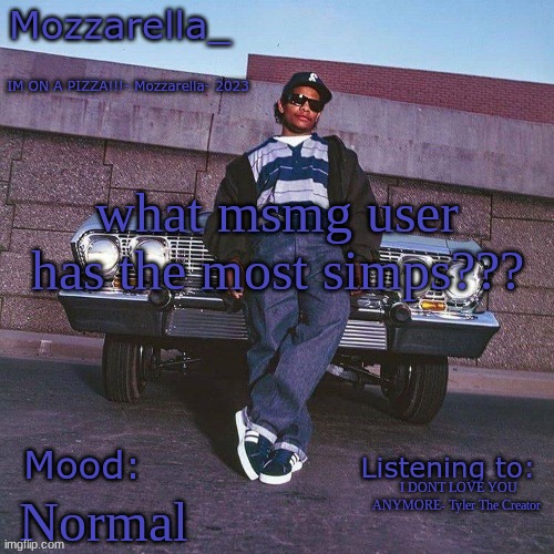 Eazy-E Temp | what msmg user has the most simps??? I DONT LOVE YOU ANYMORE- Tyler The Creator; Normal | image tagged in eazy-e temp | made w/ Imgflip meme maker