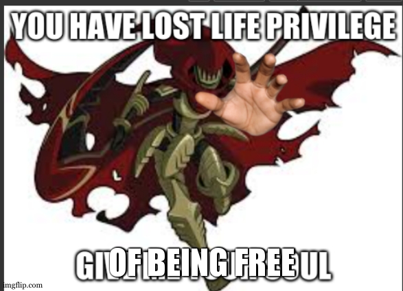 you have lost life privileges | OF BEING FREE | image tagged in you have lost life privileges | made w/ Imgflip meme maker