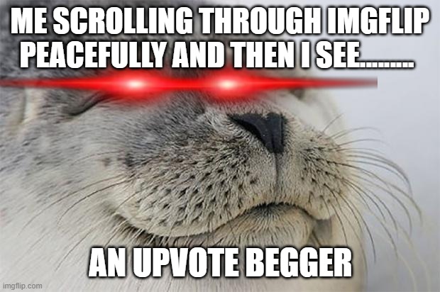 Upvote beggars be like... | ME SCROLLING THROUGH IMGFLIP PEACEFULLY AND THEN I SEE......... AN UPVOTE BEGGER | image tagged in memes,satisfied seal | made w/ Imgflip meme maker