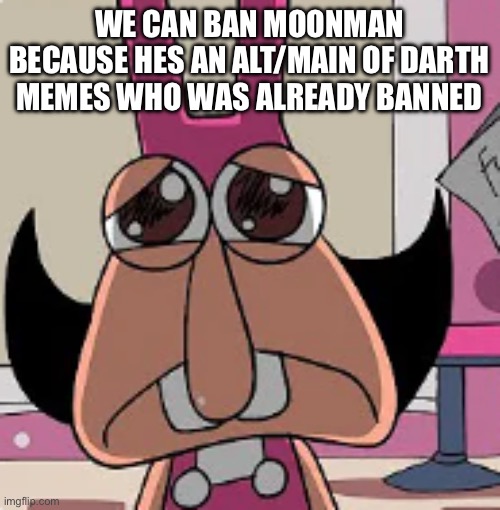 noisette sad | WE CAN BAN MOONMAN BECAUSE HES AN ALT/MAIN OF DARTH MEMES WHO WAS ALREADY BANNED | image tagged in noisette sad | made w/ Imgflip meme maker