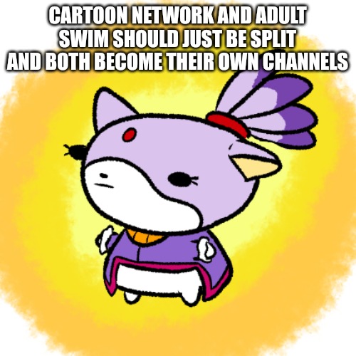 Blaze | CARTOON NETWORK AND ADULT SWIM SHOULD JUST BE SPLIT AND BOTH BECOME THEIR OWN CHANNELS | image tagged in blaze | made w/ Imgflip meme maker