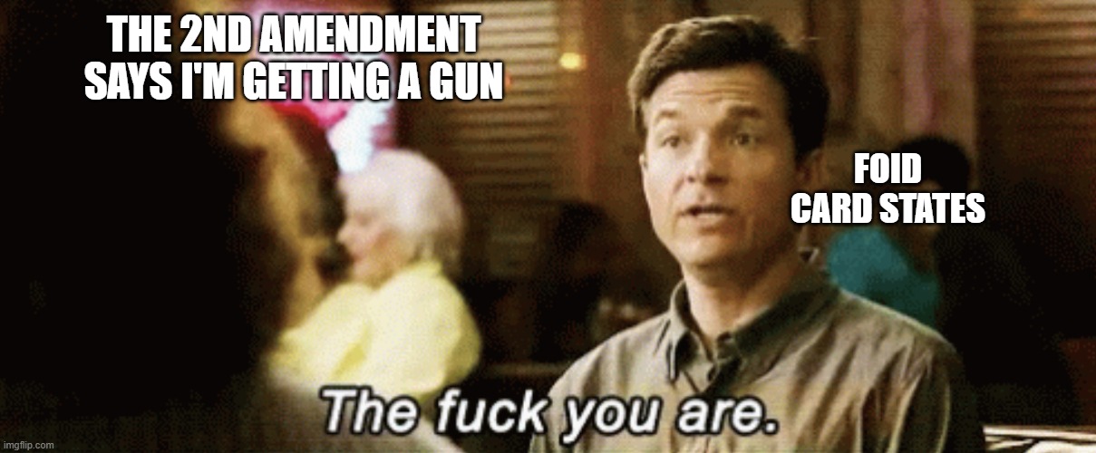 2A rights | THE 2ND AMENDMENT SAYS I'M GETTING A GUN; FOID CARD STATES | image tagged in the f you are | made w/ Imgflip meme maker