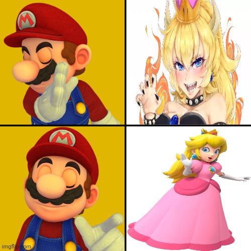 Bowsette; Princess Peach | image tagged in mario/drake template,bowsette,princess peach,gaming,mario,memes | made w/ Imgflip meme maker