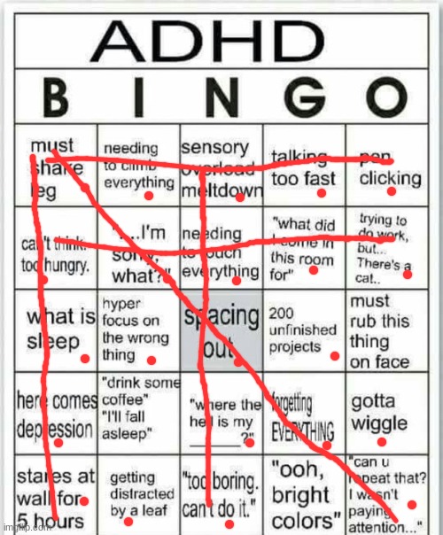 my adhd riddled self presents 5 finking bingos | image tagged in adhd bingo | made w/ Imgflip meme maker