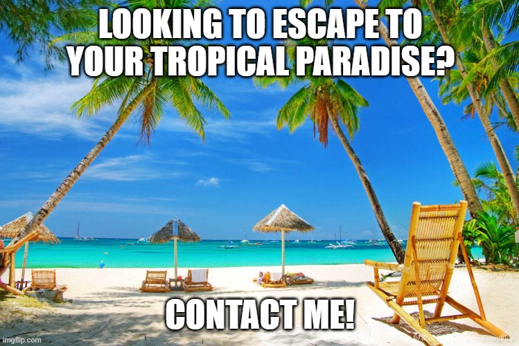 Hawaii | LOOKING TO ESCAPE TO YOUR TROPICAL PARADISE? CONTACT ME! | image tagged in hawaii | made w/ Imgflip meme maker