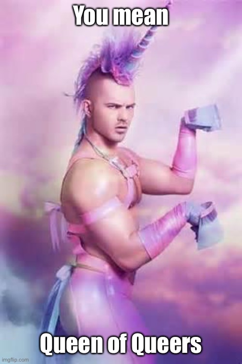 Gay Unicorn | You mean Queen of Queers | image tagged in gay unicorn | made w/ Imgflip meme maker