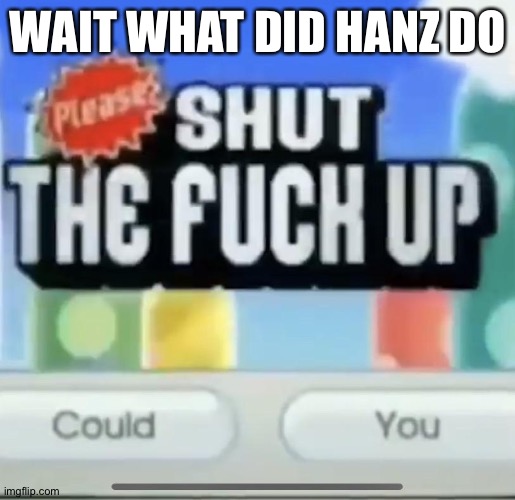please shut the fucc up could you | WAIT WHAT DID HANZ DO | image tagged in please shut the fucc up could you | made w/ Imgflip meme maker