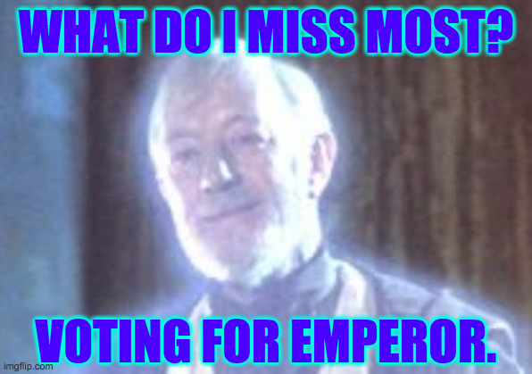 Afterlife memes. | WHAT DO I MISS MOST? VOTING FOR EMPEROR. | image tagged in memes,obi-wan ghost | made w/ Imgflip meme maker