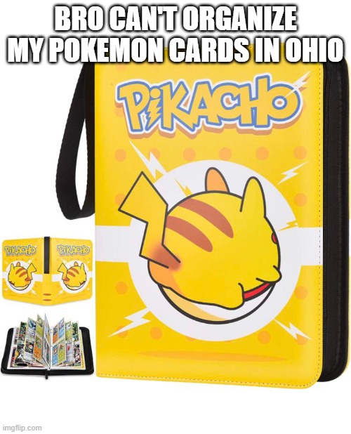 only in ohio | BRO CAN'T ORGANIZE MY POKEMON CARDS IN OHIO | image tagged in pokemon,ohio | made w/ Imgflip meme maker