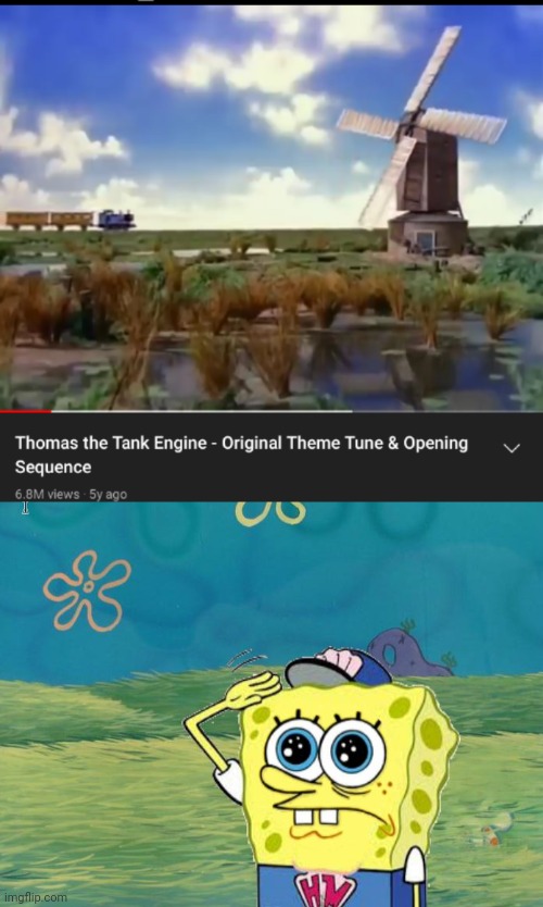 EVERYBODY RISE UP FOR THE THOMAS THE TANK ENGINE ANTHEM | image tagged in spongebob salute | made w/ Imgflip meme maker