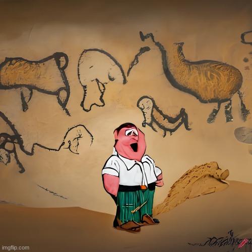 AI generated Peter Griffin in cave paintings | image tagged in family guy,peter griffin,cave | made w/ Imgflip meme maker