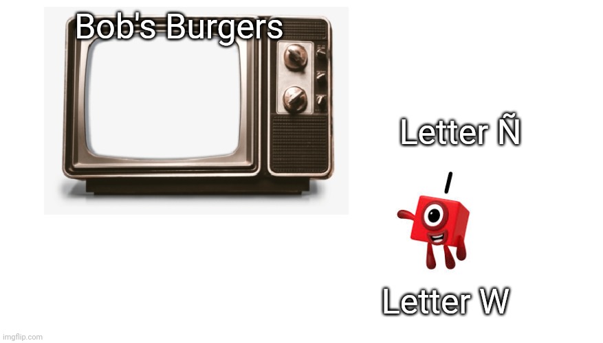 Charlie and the Alphabet Letter L watches Sausage Party/Grounded | Bob's Burgers; Letter Ñ; Letter W | image tagged in numberblock 1 watching tv,charlie and the alphabet,w,numberblocks,1 | made w/ Imgflip meme maker