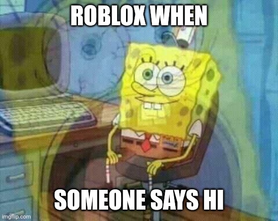 spongebob panic inside | ROBLOX WHEN SOMEONE SAYS HI | image tagged in spongebob panic inside | made w/ Imgflip meme maker