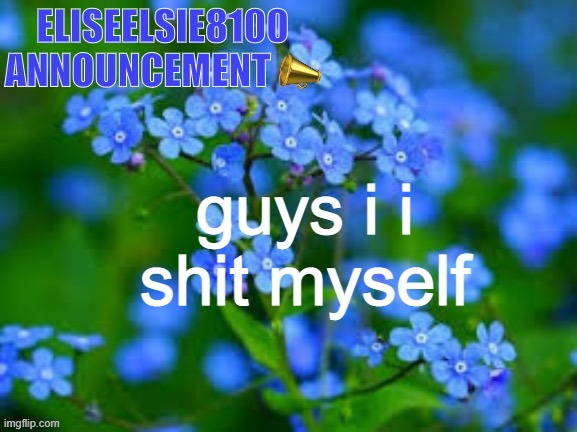 EliseElsie8100 Announcement | guys i i shit myself | image tagged in eliseelsie8100 announcement | made w/ Imgflip meme maker