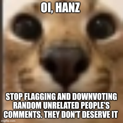 Whar | OI, HANZ; STOP FLAGGING AND DOWNVOTING RANDOM UNRELATED PEOPLE'S COMMENTS. THEY DON'T DESERVE IT | image tagged in whar | made w/ Imgflip meme maker