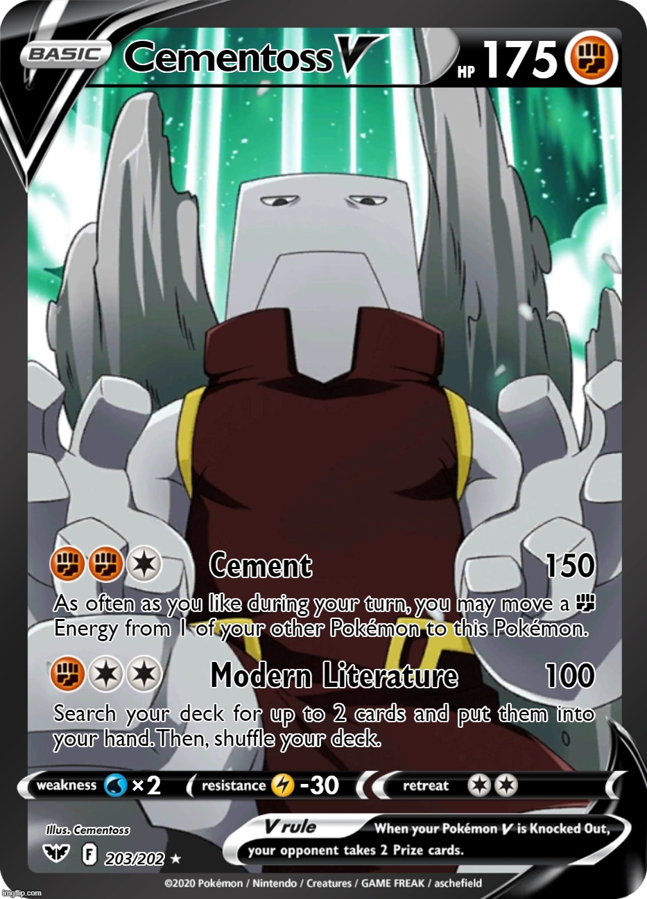 Cementoss V Full Art Pokemon Card | image tagged in pokemon card,cementoss,my hero academia | made w/ Imgflip meme maker