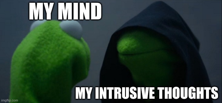 too true!! | MY MIND; MY INTRUSIVE THOUGHTS | image tagged in memes,evil kermit | made w/ Imgflip meme maker