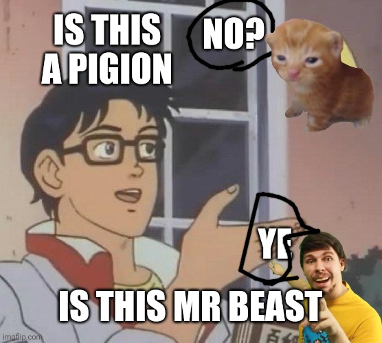 Herbert?!!!!?!! MR BEAST?!?!* | NO? IS THIS A PIGION; YE; IS THIS MR BEAST | image tagged in memes,is this a pigeon | made w/ Imgflip meme maker