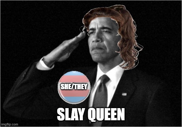 obama-salute | SHE/THEY SLAY QUEEN | image tagged in obama-salute | made w/ Imgflip meme maker