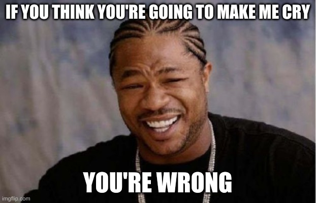 Yo Dawg Heard You Meme | IF YOU THINK YOU'RE GOING TO MAKE ME CRY; YOU'RE WRONG | image tagged in memes,yo dawg heard you | made w/ Imgflip meme maker
