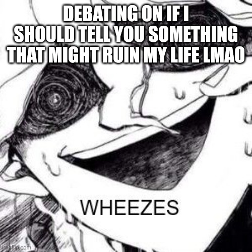 H a h a | DEBATING ON IF I SHOULD TELL YOU SOMETHING THAT MIGHT RUIN MY LIFE LMAO | made w/ Imgflip meme maker