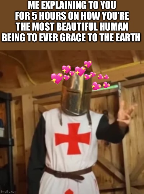 So then I was like “no wayyyyy” | ME EXPLAINING TO YOU FOR 5 HOURS ON HOW YOU’RE THE MOST BEAUTIFUL HUMAN BEING TO EVER GRACE TO THE EARTH | image tagged in explain crusader,wholesome | made w/ Imgflip meme maker