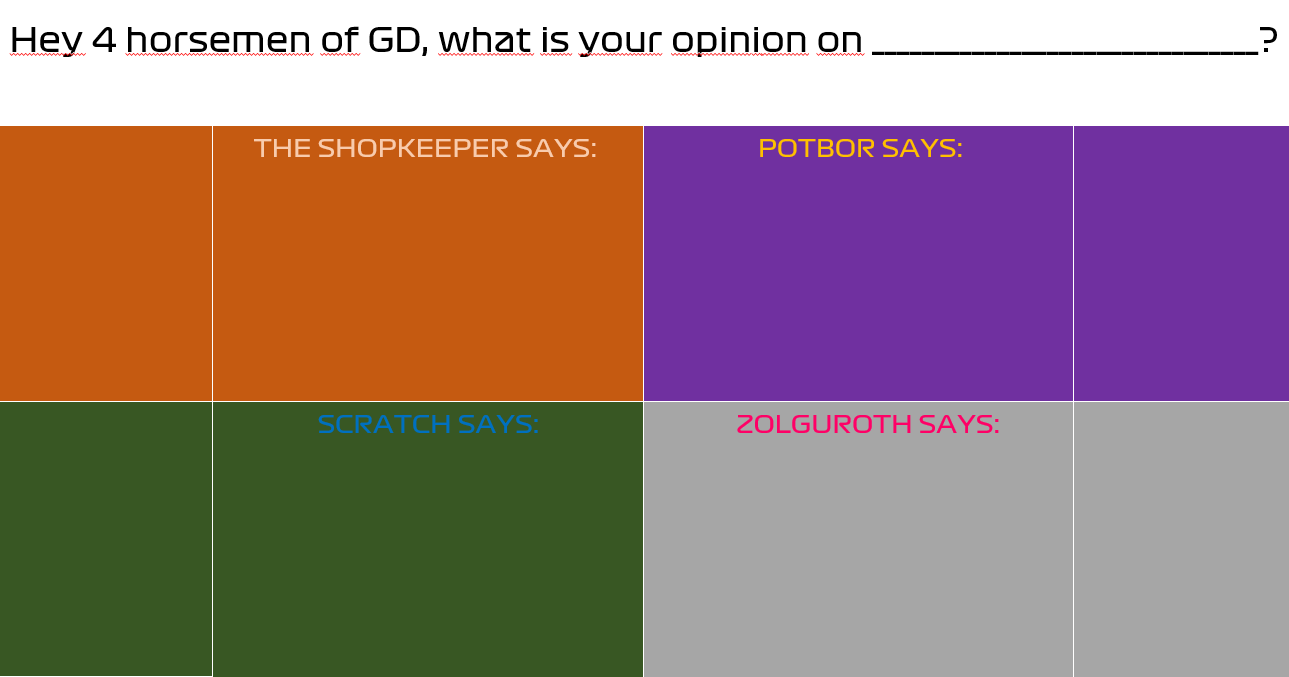 Views of the 4 shopkeepers of GD Blank Meme Template
