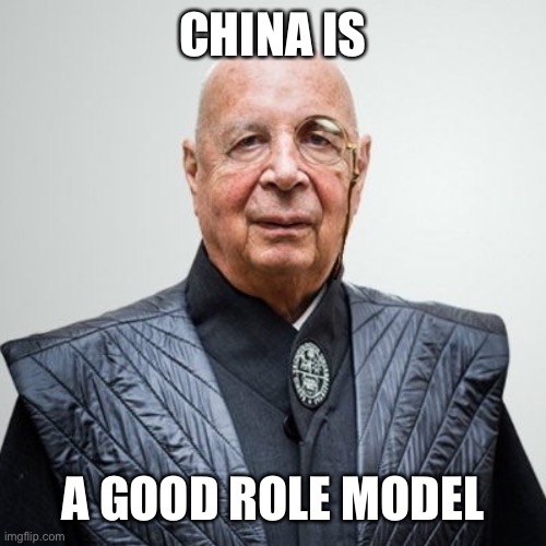 Klaus Schwab | CHINA IS A GOOD ROLE MODEL | image tagged in klaus schwab | made w/ Imgflip meme maker