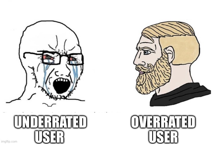Imgflip be like | OVERRATED USER; UNDERRATED USER | image tagged in soyboy vs yes chad,memes,funny,imgflip users | made w/ Imgflip meme maker