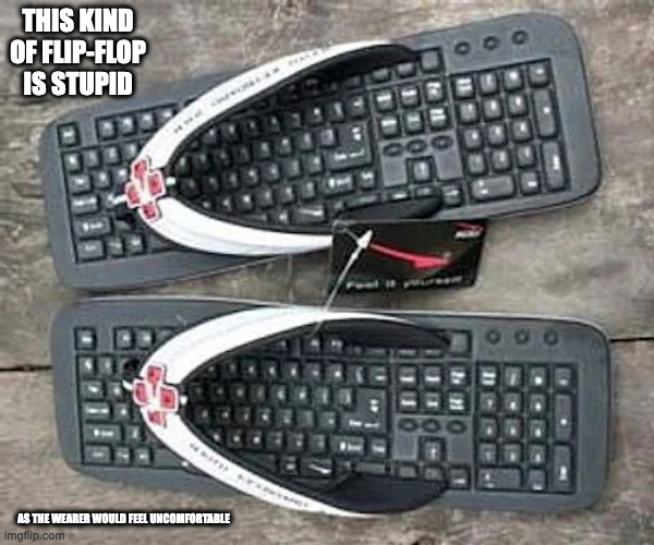 Keyboard Flip-Flop | THIS KIND OF FLIP-FLOP IS STUPID; AS THE WEARER WOULD FEEL UNCOMFORTABLE | image tagged in keyboard,memes,computer | made w/ Imgflip meme maker