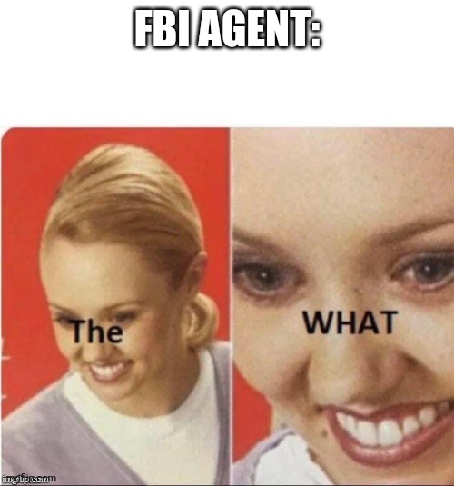 The what woman | FBI AGENT: | image tagged in the what woman | made w/ Imgflip meme maker