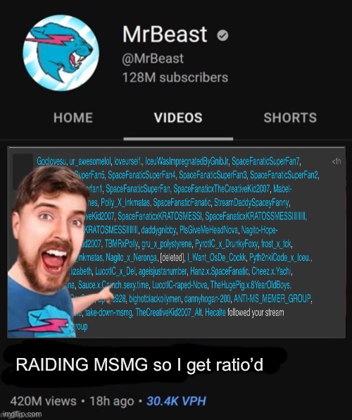 i rented 1 million bot sites, and today we’re gonna get to work | RAIDING MSMG so I get ratio’d | image tagged in mrbeast thumbnail template | made w/ Imgflip meme maker