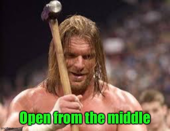 triple h sledgehammer | Open from the middle | image tagged in triple h sledgehammer | made w/ Imgflip meme maker